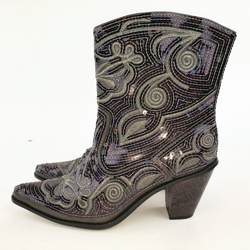 Helen's Heart Gray Sequin Cowgirl Boots Size 7